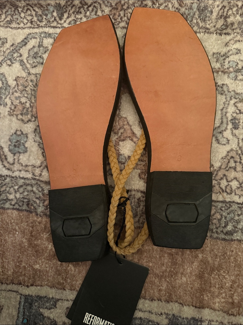 NEW Reformation x Parme Marin Toe Ring Gladiator Braided Sandals Cognac Leather - Picture 4 of 4